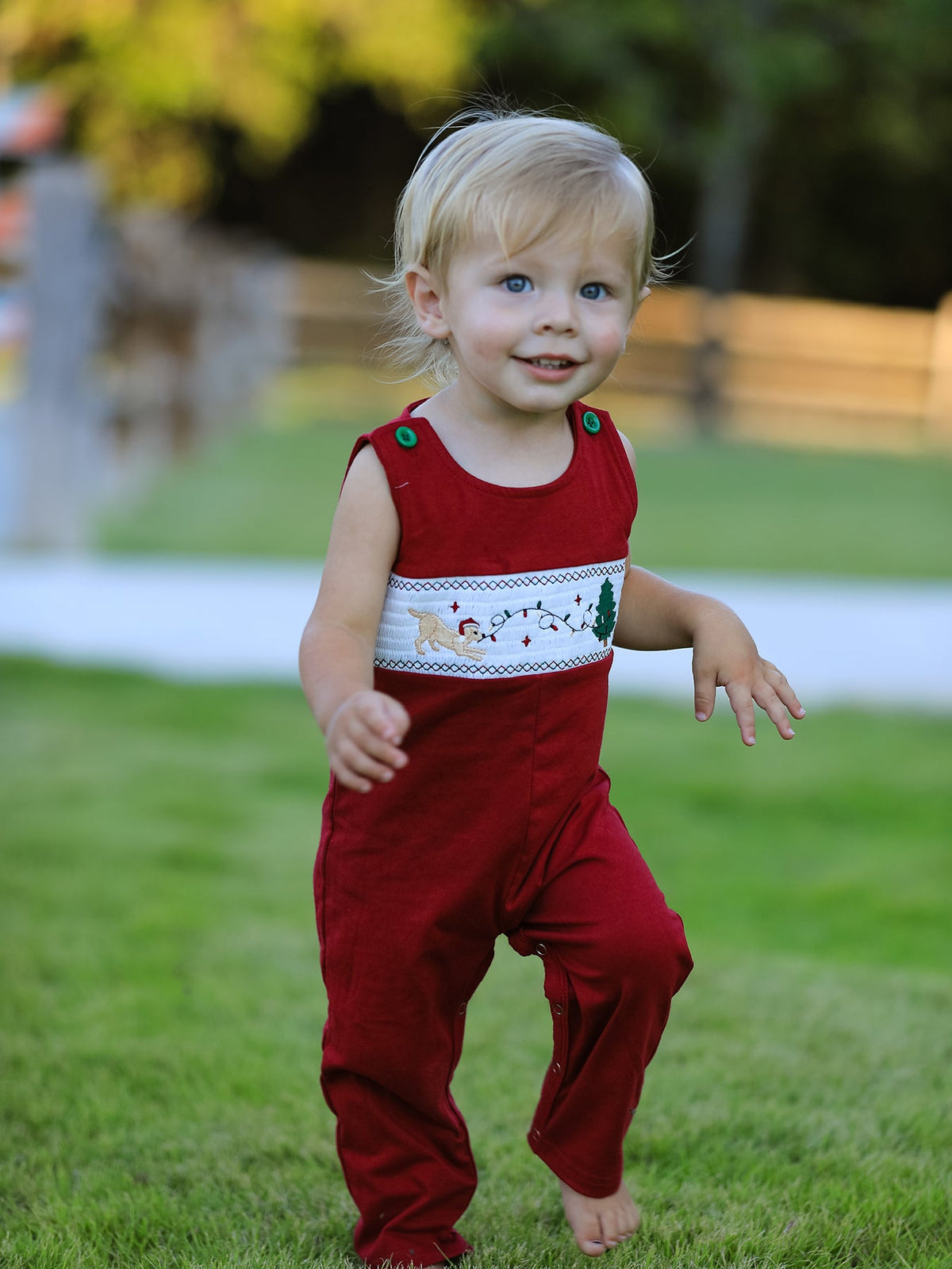 Rylee Faith Designs - Christmas Tree Dog Smocking Embroidered Baby Boys Romper - alternate view 6