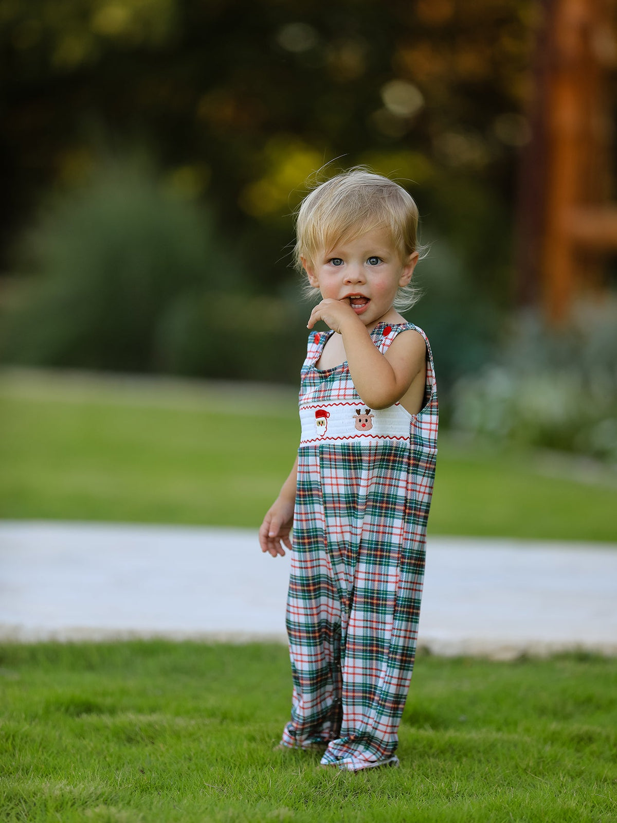Rylee Faith Designs - Christmas Jonjon Plaid Smocking Embroidered Boys Romper - alternate view 5