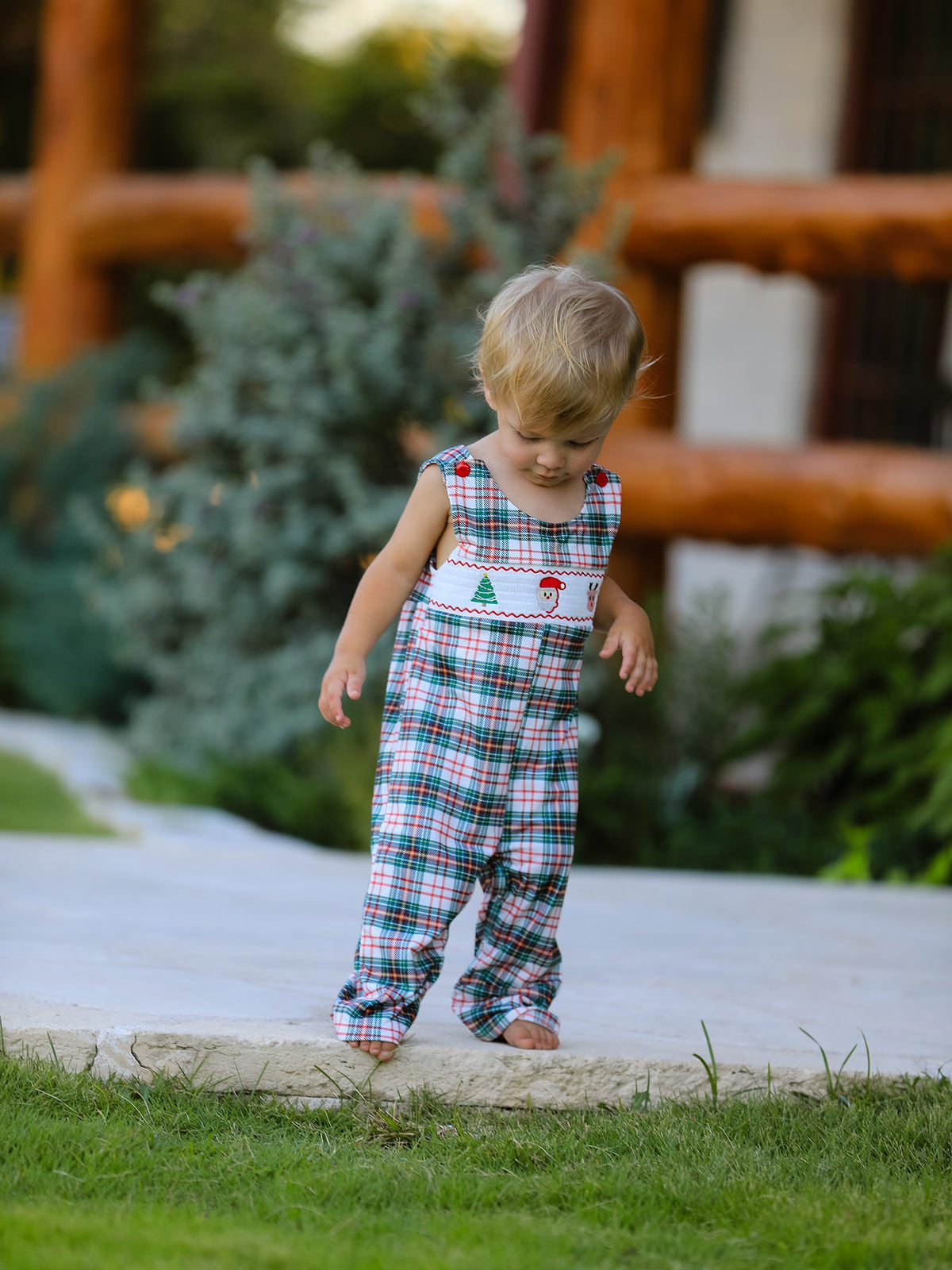 Rylee Faith Designs - Christmas Jonjon Plaid Smocking Embroidered Boys Romper - alternate view 2