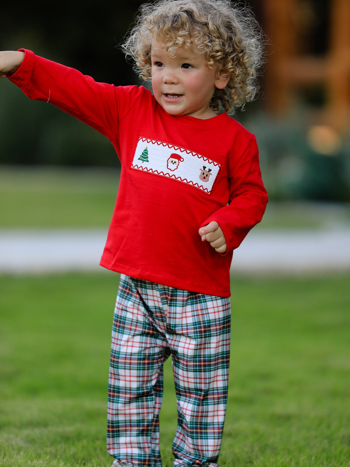 Rylee Faith Designs - Christmas Plaid Smocking Embroidered Boys Set - alternate view 2