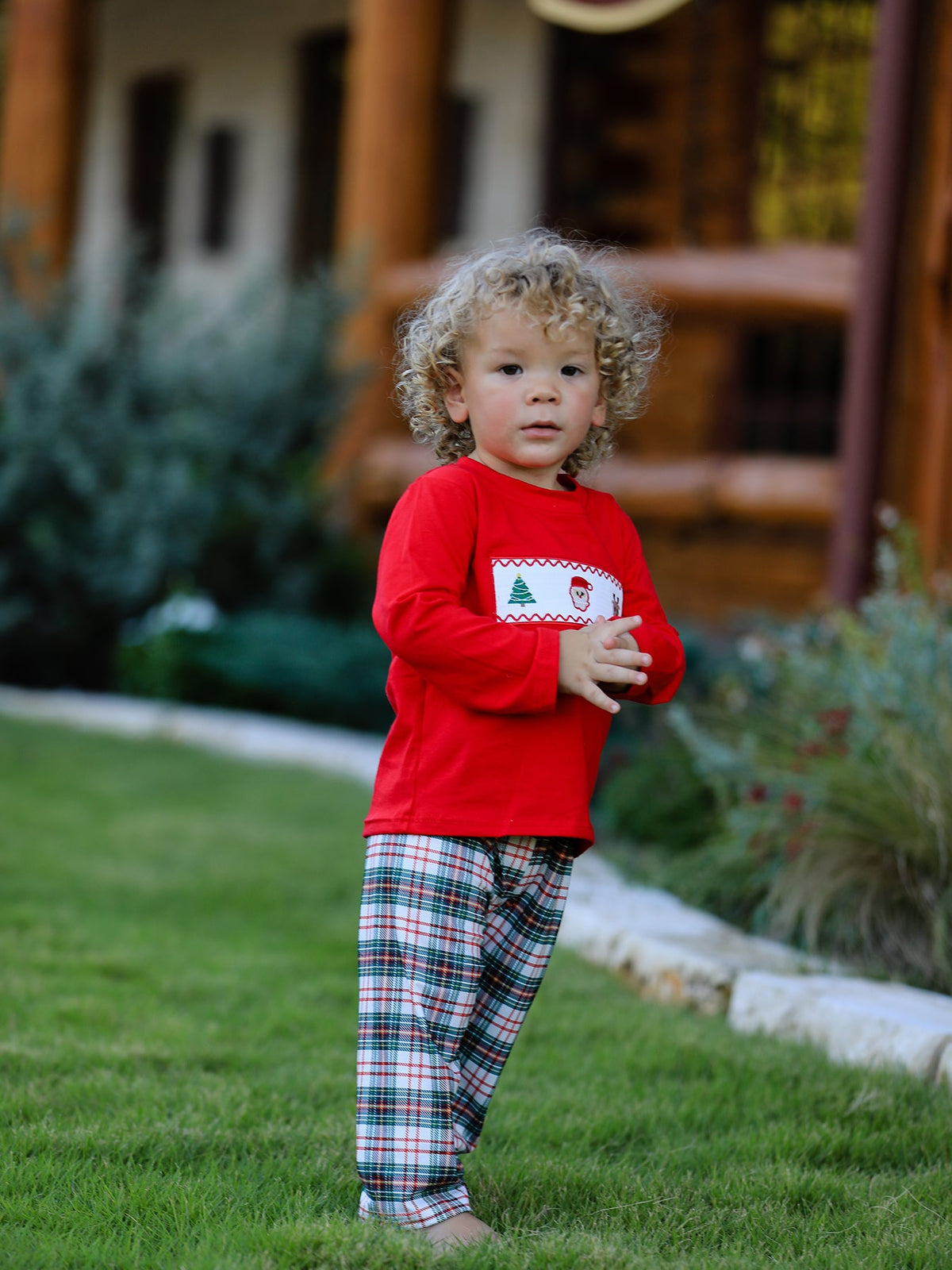 Rylee Faith Designs - Christmas Plaid Smocking Embroidered Boys Set - alternate view 5
