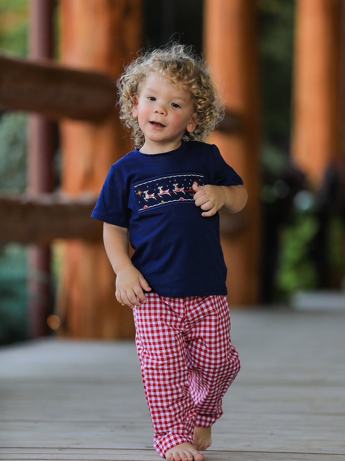 Rylee Faith Designs - Christmas Holiday Celebration Boys Set: Navy with Santa Sleigh