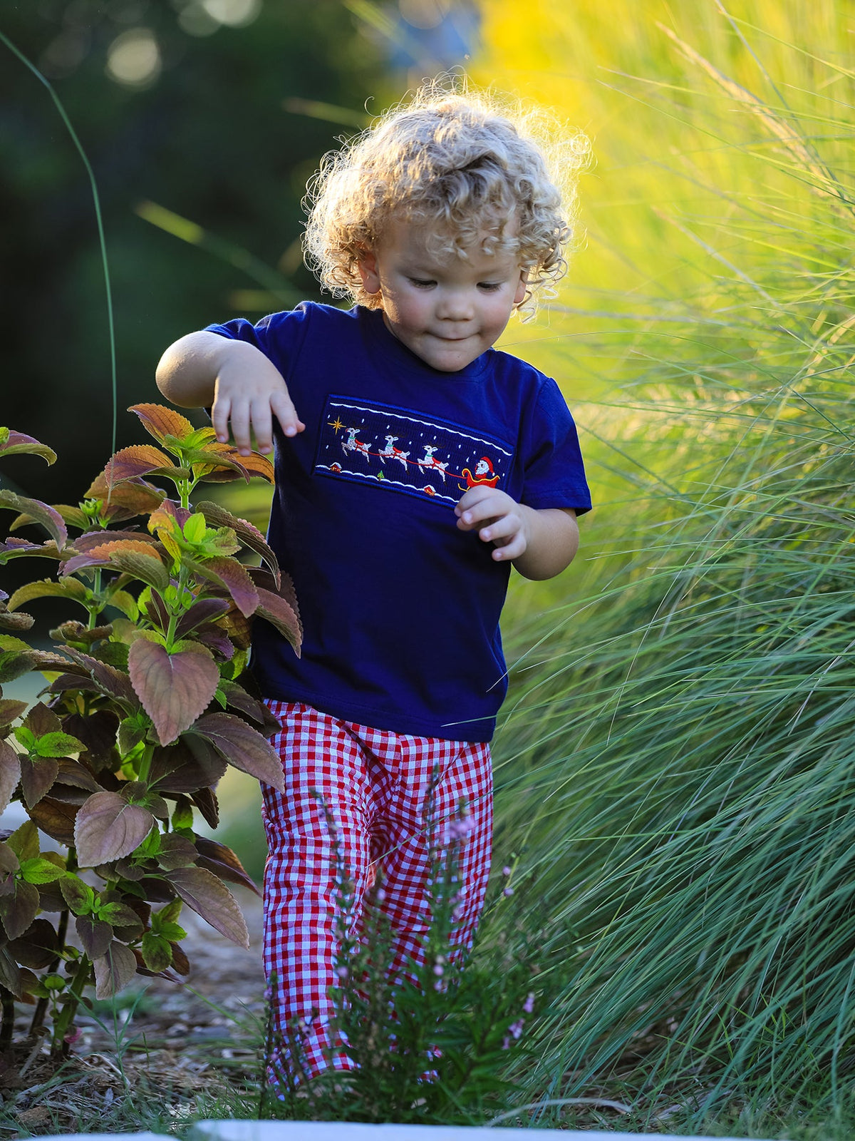 Rylee Faith Designs - Christmas Holiday Celebration Boys Set: Navy with Santa Sleigh - alternate view 6