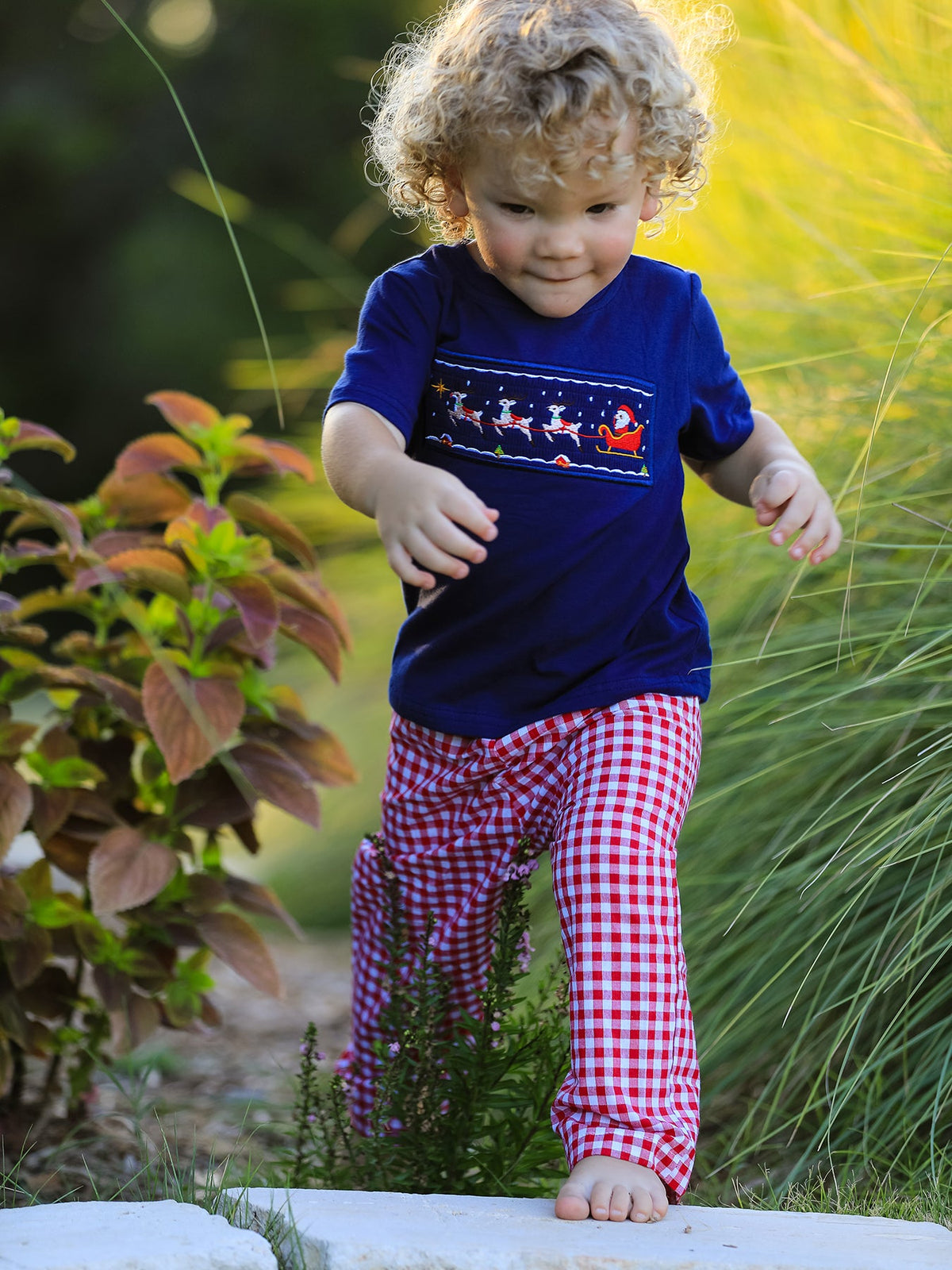 Rylee Faith Designs - Christmas Holiday Celebration Boys Set: Navy with Santa Sleigh - alternate view 3