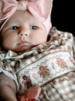 Rylee Faith Designs - Christmas Vintage-Style Plaid Embroidered Gingerbread and Bows Girls Romper - alternate view 5