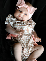 Rylee Faith Designs - Christmas Vintage-Style Plaid Embroidered Gingerbread and Bows Girls Romper - alternate view 3