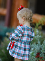 Rylee Faith Designs - Christmas Plaid Smocking Embroidered Girls Bloomers Romper Set - alternate view 3