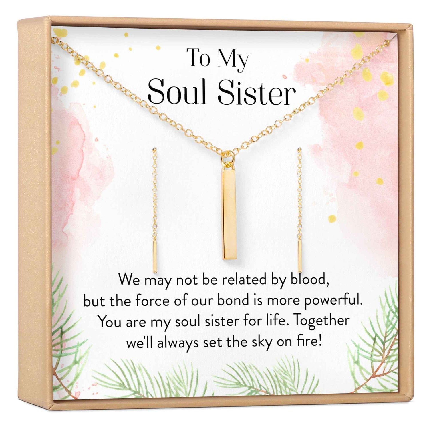 Soul Sisters Gold Bar Earring Threader and Necklace Jewelry Set