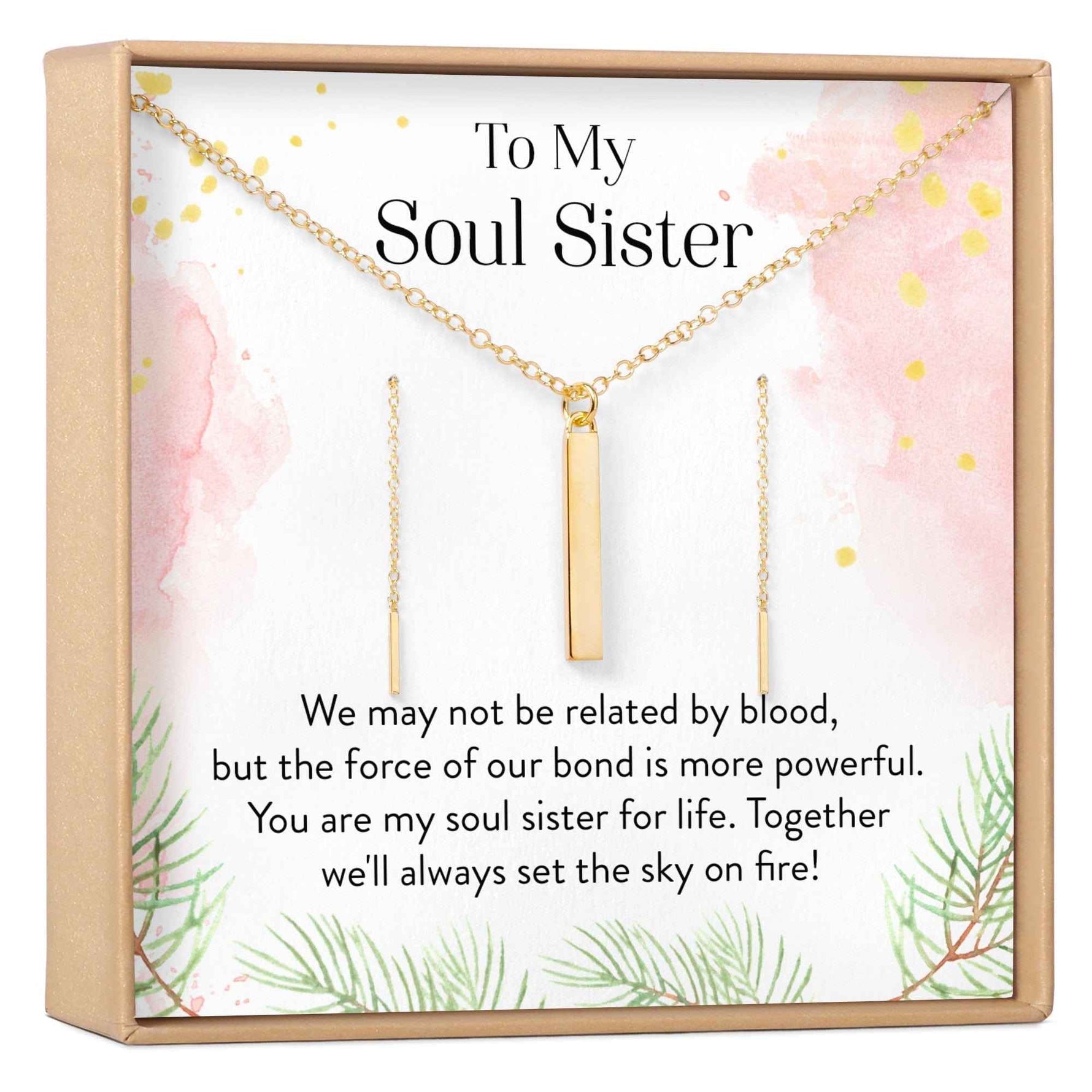 Soul Sisters Gold Bar Earring Threader and Necklace Jewelry Set