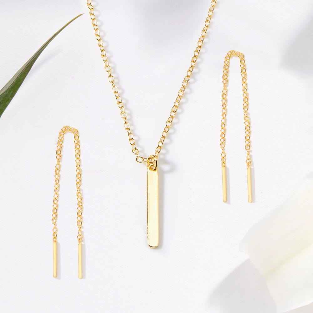 Sympathy Gold Bar Earring Threader and Necklace Jewelry Set