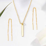 Unicorn Gold Bar Earring Threader and Necklace Jewelry Set