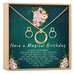 Unicorn Linked Circles Earring and Necklace Jewelry Set