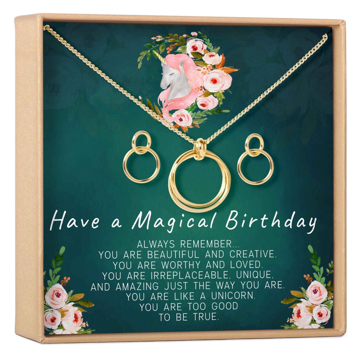 Unicorn Linked Circles Earring and Necklace Jewelry Set