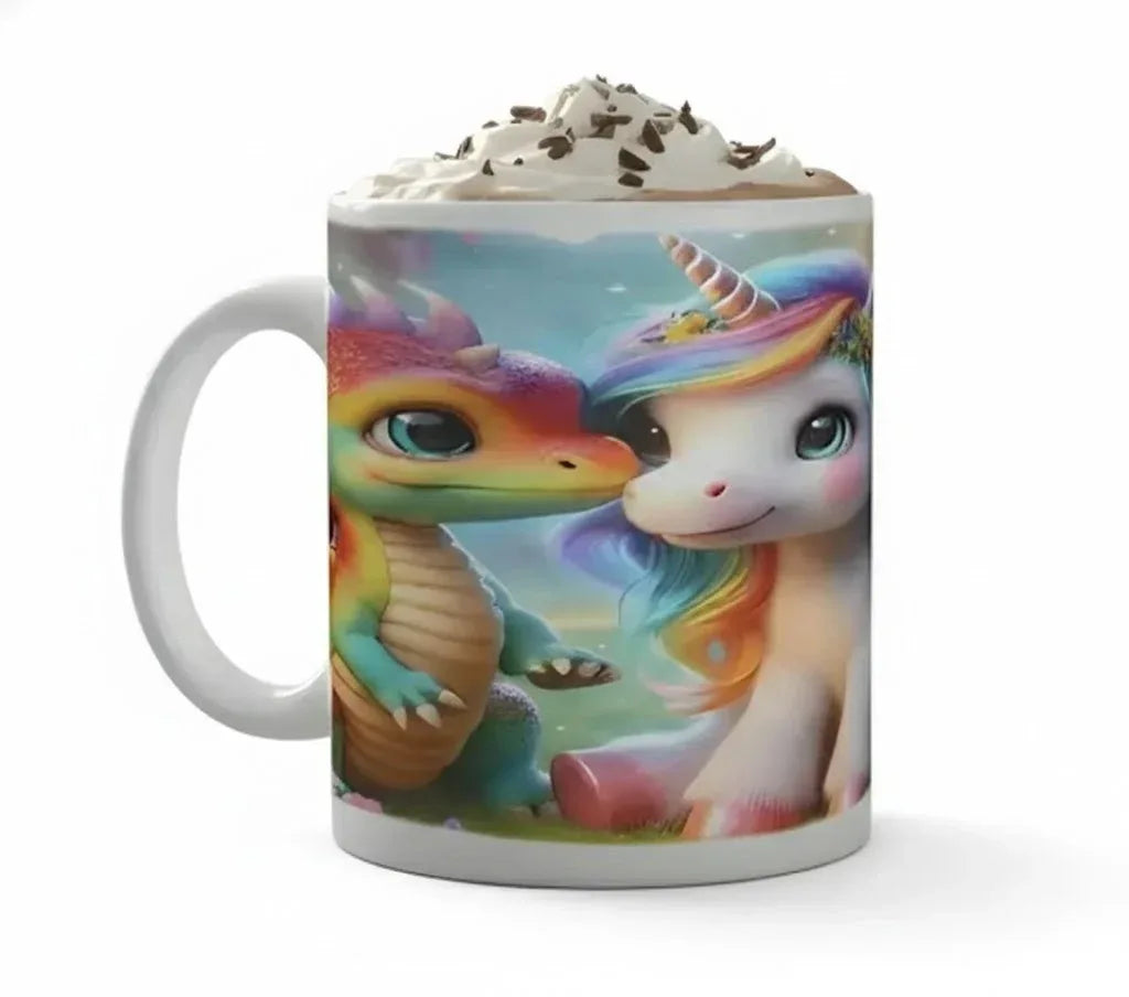 Personalized Unicorn Dragon Mug | Custom Name | Baby Rainbow Dragon & Unicorn Fantasy Ceramic Gift