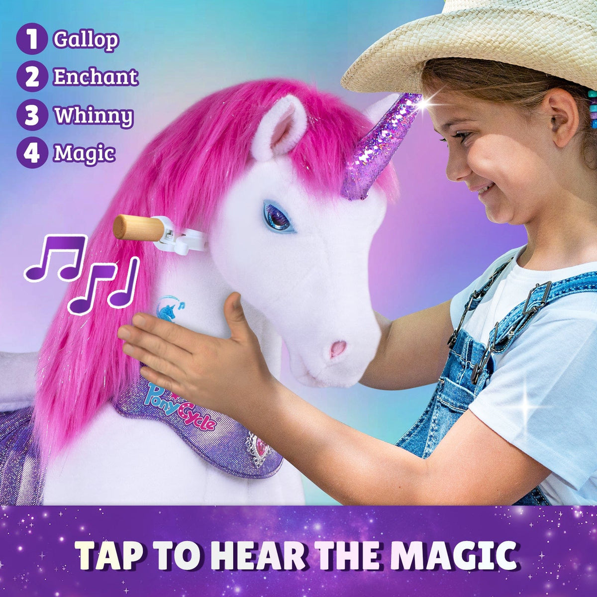 Model Y Pink/Purple Unicorn Rideable Toy for Age 4-7