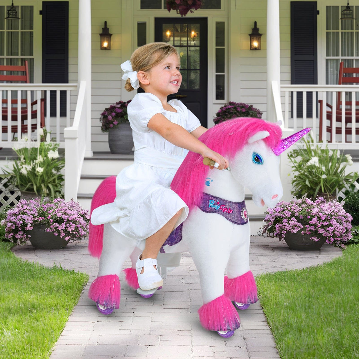 Model Y Pink/Purple Unicorn Rideable Toy for Age 3-4