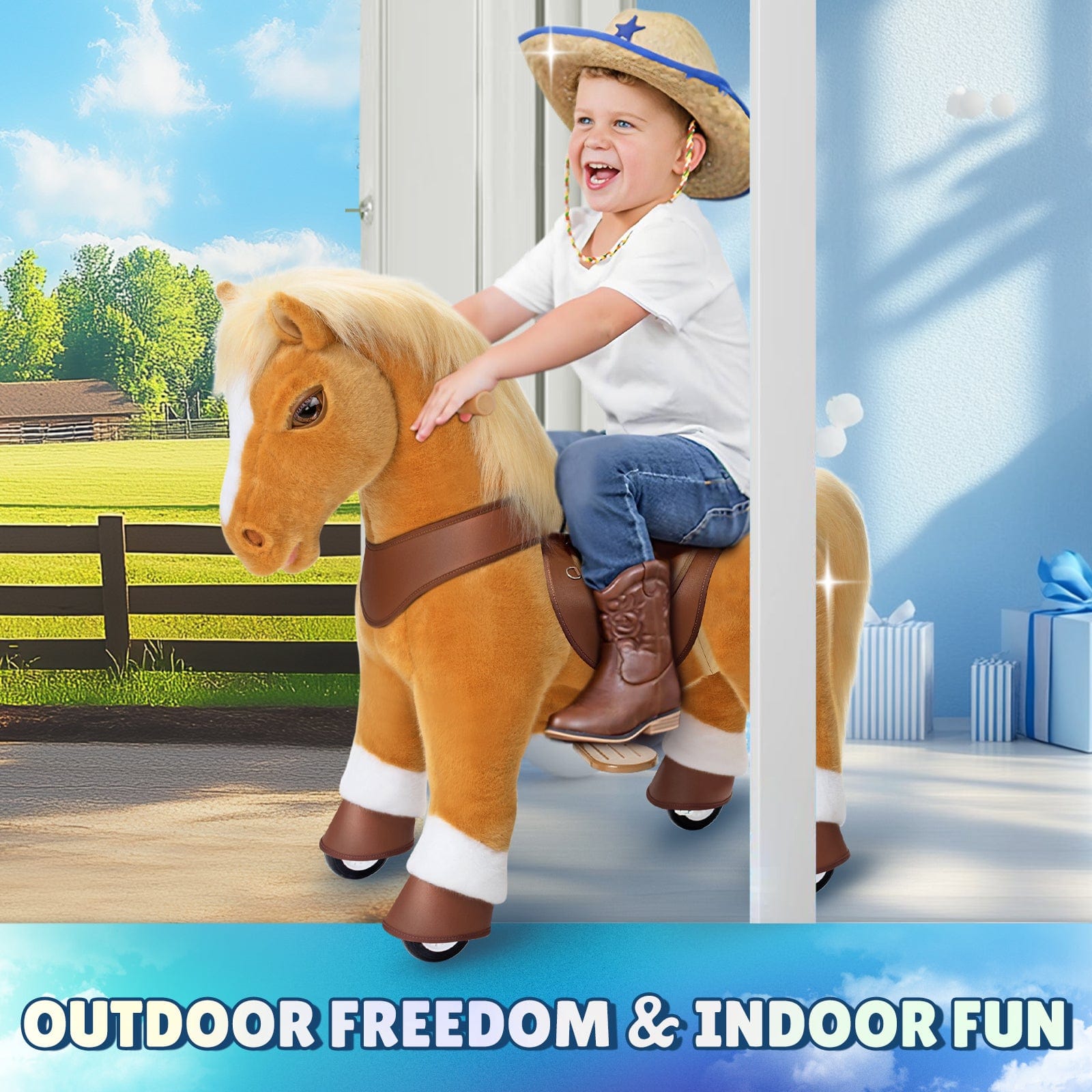 Model Y Light Brown Horse Rideable Toy for Age 3-4
