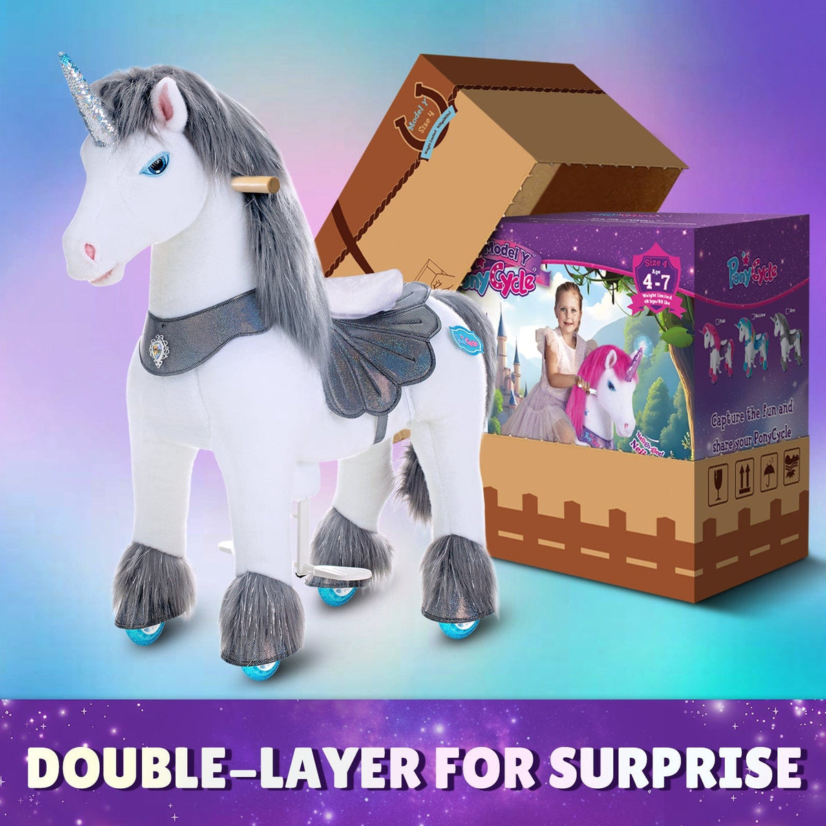 Model Y Grey Unicorn Rideable Toy for Age 4-7